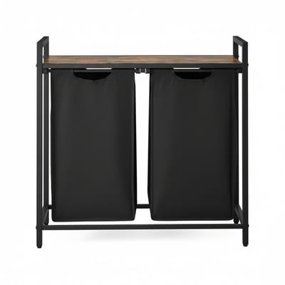 VASAGLE - Wasmand - Wassorteerder - 2 Compartimenten - 2 Uitneembare Tassen - Metalen - Plank - 92L