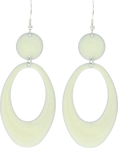 Behave - Beige Witte Grote Ovalen Oorhangers - Scandinavische chic en Retro Revival
