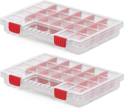 Kistenberg Sorteerbox koffer - 2x - 20 vaks - kunststof - transparant - 34 x 25 x 5 cm