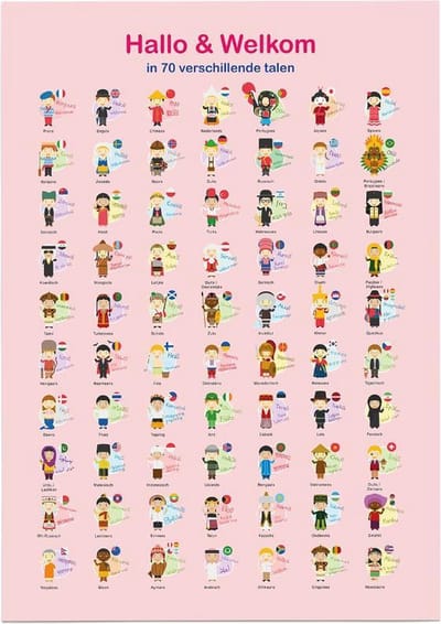 Educatieve poster (Posterpapier) - Hallo & welkom in 70 talen - 29.7 x 42 cm (A3)