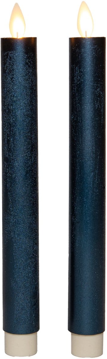 Anna's Collection LED dinerkaarsen - 2x stuks - metallic blauw - 23 cm - met afstandsbediening - kaarsen