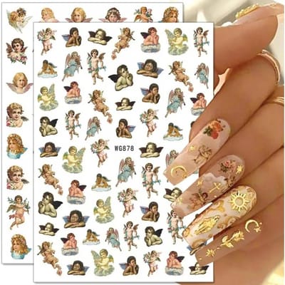 Engel Bloem Patroon Nagelstickers Cupido Zelfklevende Nagel Decals 3D DIY Tips Nagelkunst Decoraties Nagel Design Manicure Wrap