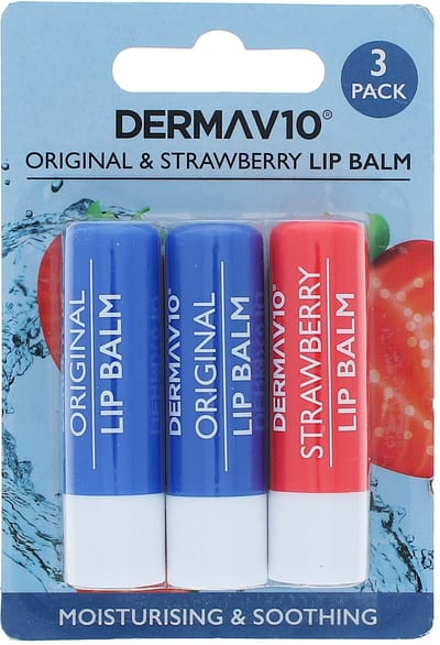 Derma V10 Original & Strawberry Lip Balm - 3 x 4 gr