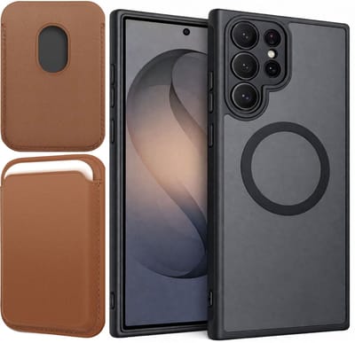 Hoesje + Pasjeshouder geschikt voor Samsung Galaxy S26 Ultra - Portemonnee geschikt voor MagSafe - Magnetisch - Pasjes Houder - Creditcardhouder - Bruin