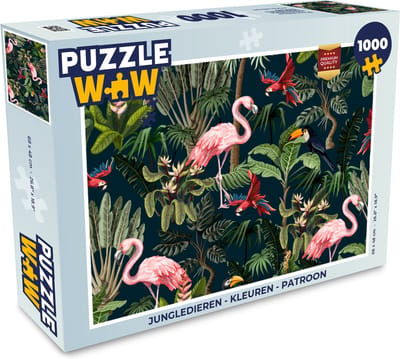 Puzzel Jungledieren - Patroon - Kinderen - Flamingo - Papegaai - Kids - Legpuzzel - Puzzel 1000 stukjes volwassenen