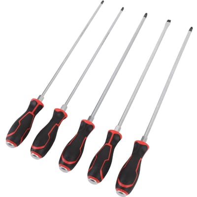 5 Stuks 450mm Extra Lange Schroevendraaierset PH2 PH3 PZ2 PZ3 8mm CR V Magnetische Kop Ergonomisch voor Auto