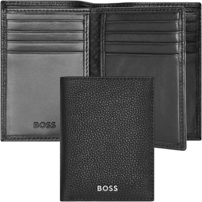 HUGO BOSS Leren Kaarthoes Classic Grained Trifold Card Case Black Zwart