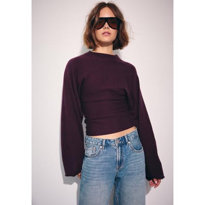 Stradivarius Gebreide trui met kimonomouw en kraag met bandje  Donkerpurper XS