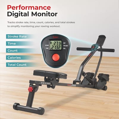 Compacte Roeimachine met 12 Weerstandsniveaus & Bluetooth – Opvouwbare Full Body Indoor Rower met SunnyFit App