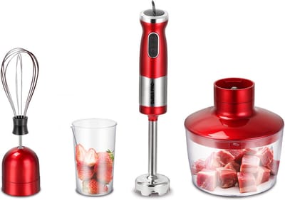 Swiss Pro+ - Multifunctionele staafmixer met blender en klopper - Wine Red - 700 W - RVS - mixer