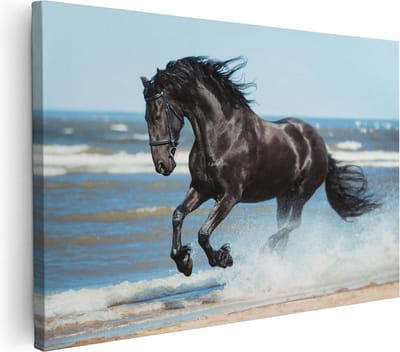 Artaza Canvas Schilderij Paard Strand Zee - 30x20 cm - Klein - Muurdecoratie Paarden - Wanddecoratie Woonkamer - Kamer Accessoires