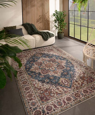Vintage buitenkleed - Valenca Brio beige/blauw 160x230