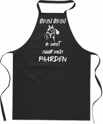 Keukenschort - Kookschort - BBQ schort - Cadeau - verjaardag en feest - zwart - 100% katoen - zwart - Opzij Opzij ik moet naar mijn - Paarden