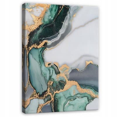 WALLARENA - Canvas schilderij - 100x70 cm - abstracte marmer groen goud voor slaapkamer woonkamer op doek