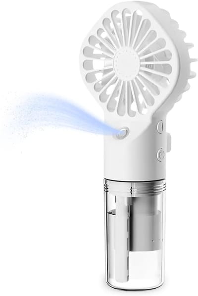 Verpakking van 1 stuk - Handventilator - Tafelventilator - Waternevelventilator - 4 snelheidsstanden - Type-C opladen - Draagbaar - Geschikt voor gebruik binnenshuis, op school, op reis, tijdens kamperen, bij het aanbrengen van make-up, enz. - Wit