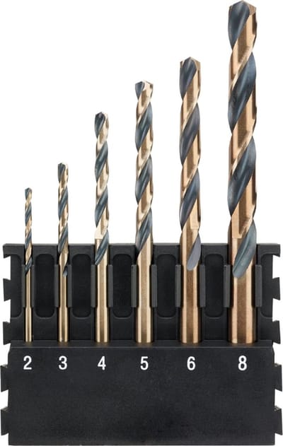 DeWalt Accessoires Houder + Black & Gold ronde schacht metaalboren | 6 stuks | 2 mm, 3 mm, 4 mm, 5 mm, 6 mm, 8 mm - DT70828-QZ