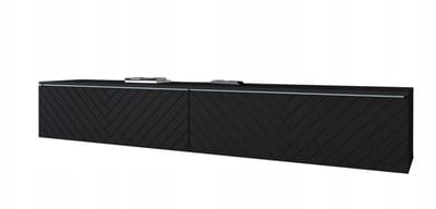 Design TV-Meubel 180 cm – RTV Meubel met Visgraatmotief – Hangend of Staand – 2 Deuren – Zwart Mat – Voor TV's tot 77 inch