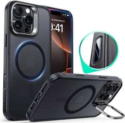 ESR Hoesje Geschikt voor Apple iPhone 16 Pro Max - Classic Hybrid HaloLock - Compatibel met MagSafe / Qi2 en ESR HaloLock - Back Cover - Camera Kickstand - Cameraregelaar Control Knop - Frosted Zwart