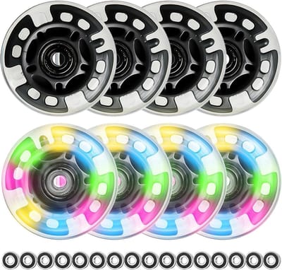 Inline skate wielen - Skeeler onderdelen - Vrije tijd skaten - Lichtgevend zonder batterijen - 80 mm 8 stuks - Zwart