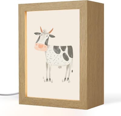 Nachtlampje 15x20 cm - Kinder lampje - Koe - Boerderij dier - Dieren - Pastel kleuren - Tafellamp kinderkamer - Slaapkamer lamp - Bedlamp kinderen - Kinderlampje stopcontact - Wandlamp babykamer - Nachtlampjes