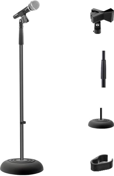 Unyqoos® Verstelbare microfoonstandaard met ronde basis voor studio en podium