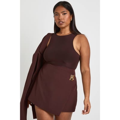 boohoo Dames Plus Skort met gouden afwerking | Chocoladebruin | Maat: 44