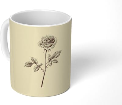 Mok - Koffiemok - Illustratie - Zwart - Roos - Mokken - 350 ML - Beker - Koffiemokken - Theemok