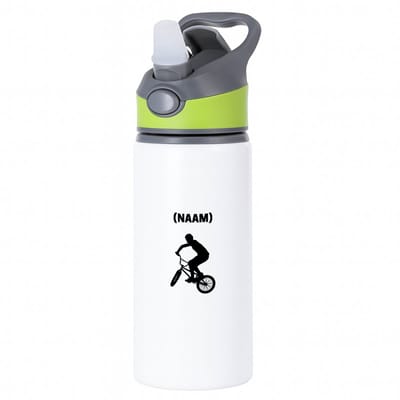 Hacebo® - BMX met eigen naam waterfles met rietje groen - Sport - Fietser - Fiets - water fles - 650ML