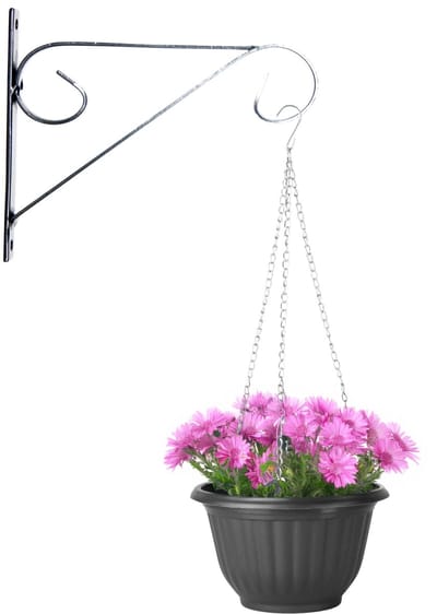 Hangpot + Muurhaak Cuneo - antraciet - D25 cm - kunststof - metaal - tuinaccessoires