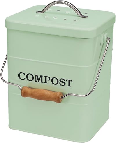 Metal Compost Bin met Deksel - Keuken - Bio Afval Bak - Werkblad en Basis Kast - Mini Composter - 6 L Bio-Afval Bak Keuken - Klein Container - Compost Bin met Koolstoffilter (Groen)