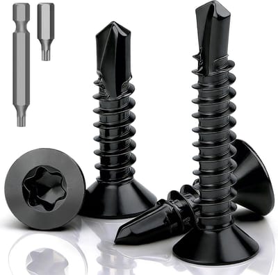 Boorschroeven, 120 stuks, zelftappende schroeven, verzonken kop M4,2 x 16 mm, zelfborende schroeven, roestvrij staal, 410 plaatschroeven, DIN 7504, zwart, platte kop, zelfborende