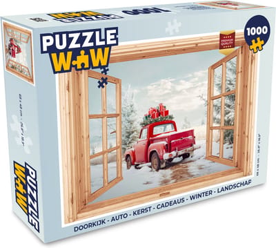 Puzzel Doorkijk - Auto - Kerst - Cadeaus - Winter - Landschap - Legpuzzel - Puzzel 1000 stukjes volwassenen - Kerst - Cadeau - Kerstcadeau voor mannen, vrouwen en kinderen