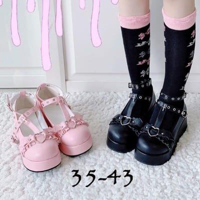 Trending Dames Schattig JK Japanse Lolita Schoenen Kawaii Schoenen Strik Demon Dark Goth Gothic Punk PlatformCosplay Zwart Roze Plus Size 38 zwart