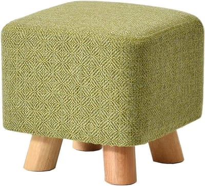 Voetenbankje Massief Hout - Krukje Gestoffeerd - Zitje Verhoging - Zacht Schuimkussen - 29x29x25 cm - Groen