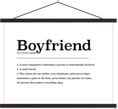 Posterhanger incl. Poster 40x30 cm - Schoolplaat - Woordenboek - Vriend definitie - Boyfriend - Spreuken - Quotes - Textielposter - Zwarte latten