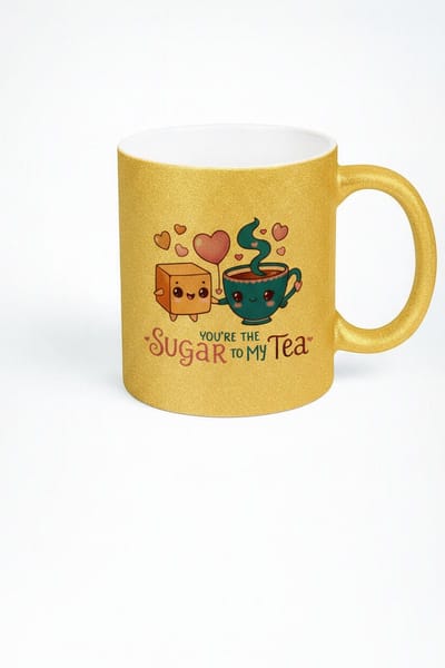 Gouden Glitter Mok 'You're the Sugar to My Tea' - Liefdevolle Theemok Cadeau