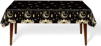 LUQ – Tafelkleed Ramadan – Zwart-Goud Moskee – Luxe Tafeldecoratie – Islamitisch Feest – Ramadan Versiering