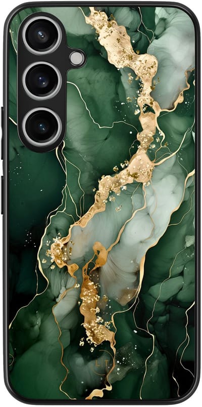 Leuke Telefoonhoesjes - Hoesje geschikt voor Samsung Galaxy A55 - Marmer groen goud - Backcover zwart - Marmer - Groen, Goud