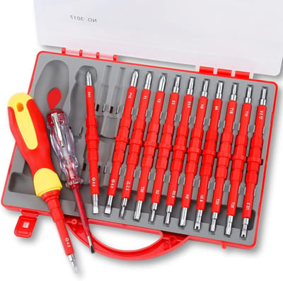 1000V geïsoleerde schroevendraaierset voor elektriciens, alles-in-één 24-delige sterke magnetische bit met handvat - Phillips sleuf Torx zeskant vierkant, professionele schroevendraaierset voor elektriciens-Belle's product
