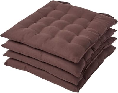 Chocoladebruine Zitkussens voor Eetkamerstoelen - Set van 4 Katoenen Stoelkussens met Riemen - 40 x 40 cm