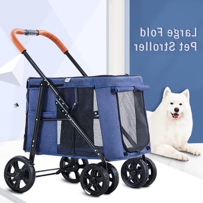 Huisdieren Kinderwagen - Hondenbuggy Kattenwagen - Comfortabel Reizen - Afneembare Wieg - 66 lbs Draagvermogen - Blauw Grijs