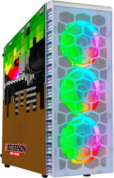 ScreenON - Minecraft Gaming PC White - Ryzen 3 - RX 550 - 16GB RAM - 500GB SSD - Windows 11 Pro + WiFi & Bluetooth!