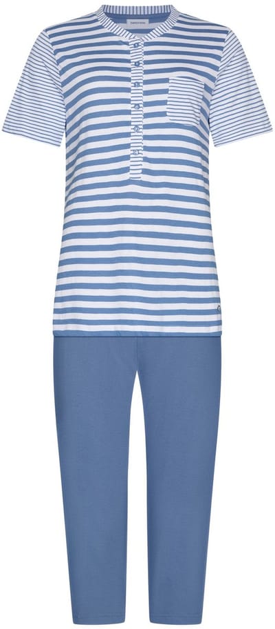 Pastunette - Pyjama - Stone Blue - Katoen - Blauw/Wit - Knoopsluiting - Maat 36