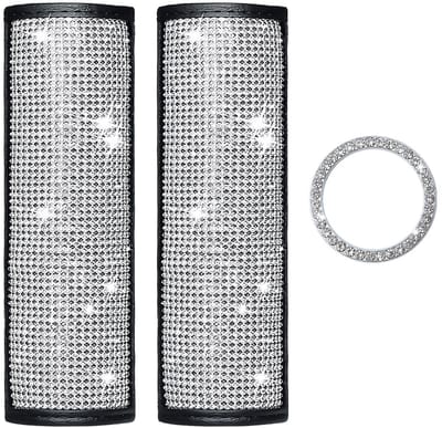Dailygoods- Veiligheidsgordelhoes 2 Stuks - Glanzende Auto Decoratie - Interieur Accessoires - PU Materiaal - Diamant Startknop Ring - Schattig Uiterlijk - Autodecoratie