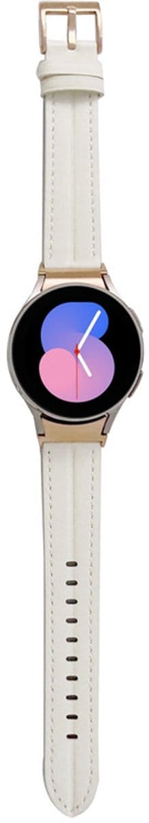 Luxe leren bandje - geschikt voor Samsung Galaxy Watch 7 (40 & 44mm) / Watch 6 (Classic) / Watch 5 (Pro) / Watch 4 (Classic) / Watch FE - leer met gesp - wit