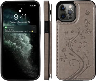 Hoesje geschikt voor Samsung Galaxy S26 - Backcover - Pasjeshouder - Portemonnee - Bloemenprint - Kunstleer - Grijs