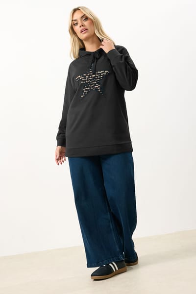 Yours Zwarte Hoodie Met Ster In Luipaardprint Size 44