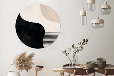 WallCircle - Wandcirkel - Muurcirkel - Abstract - Japandi - Beige - Modern - Aluminium - Dibond - 140x140 cm - Binnen en Buiten
