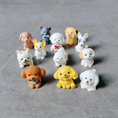 12 Stuks Schattige Kleine Hond Puppy Dier Decoratie Hars Ambacht Miniature Figuur Piepklein voor Bonsai Microlandschap Sprookjestuin Decor