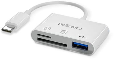 BeSparkz SD Kaart Lezer - SD Card Reader - 3 in 1 - SD Kaartlezer - USB naar USB C - Micro SD Kaart Lezer - TF kaart